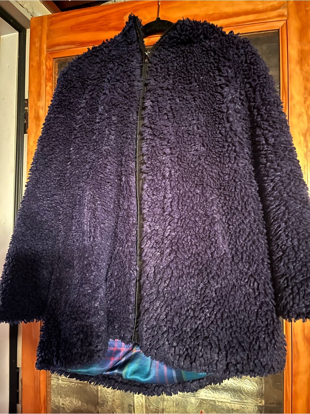 Isaac Mizrahi Navy Faux Sherpa Zip Utility Jacket